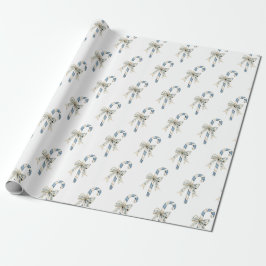 Papel De Presente Bengalas de Doces Azul Creme Arcos Natal