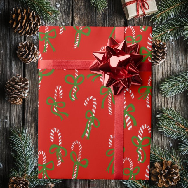 Papel De Presente Bengalas de Natal Bonitos Férias de Natal (Cute Christmas Candy Canes Xmas Holiday Wrapping Paper
Red)