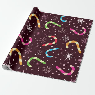 Papel De Presente Bengalas de Natal e padrão de flocos de neve