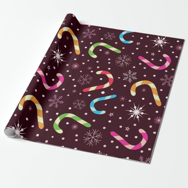 Papel De Presente Bengalas de Natal e padrão de flocos de neve (Desenrolado)
