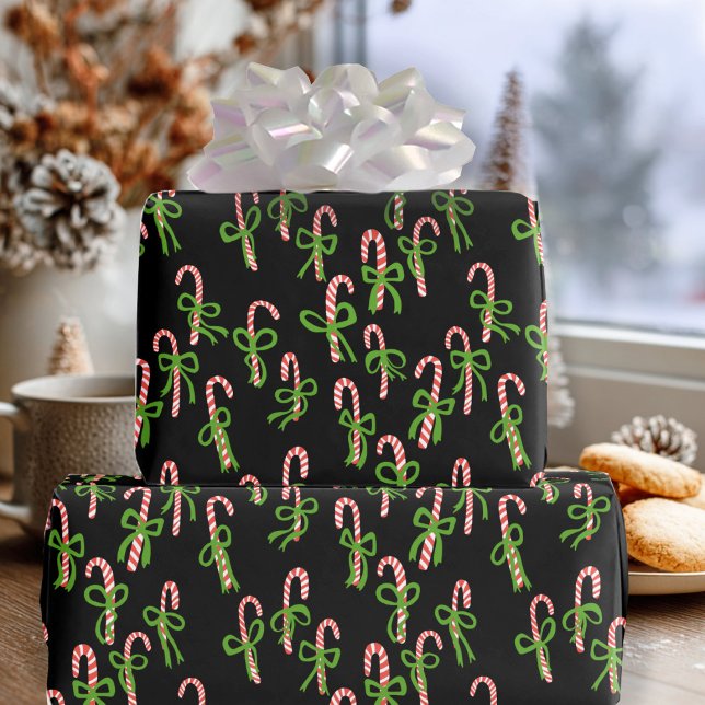 Papel De Presente Bengalas de Natal Fofo Férias de Natal (Cute Christmas Candy Canes Xmas Holiday Wrapping Paper Black
)