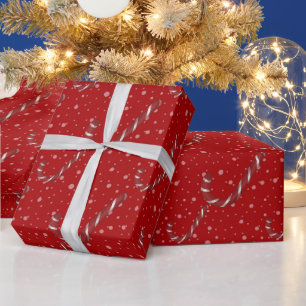 Papel De Presente Bengalas de Natal Vermelhas Personalizadas Brancas