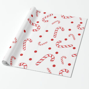 Papel De Presente Bengalas de Natal Vermelho Branco Pontos Polka de