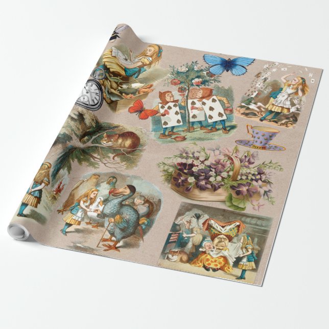 Papel De Presente Berçário Alice Colorido Clássico Wonderland Século (Desenrolado)
