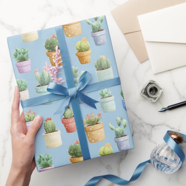 Papel De Presente berçário boho de cacto fofo aquarela (Presentear)