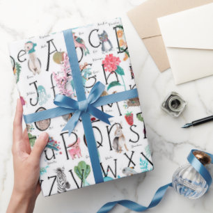 Papel De Presente Berçário de crianças fofas ABC   Padrão alfabético