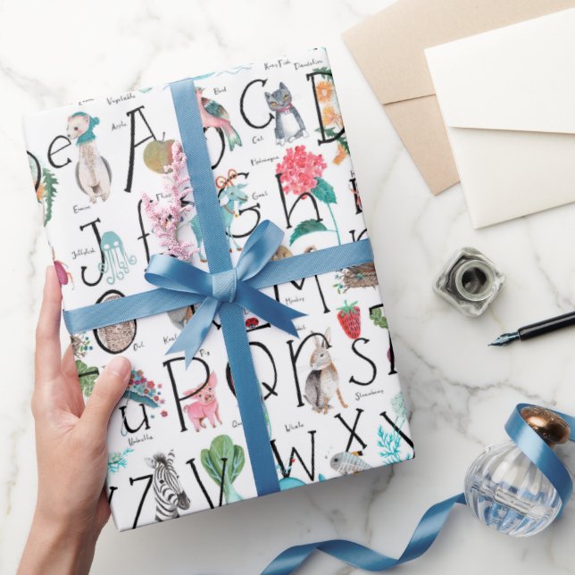 Papel De Presente Berçário de crianças fofas ABC | Padrão alfabético (Presentear)