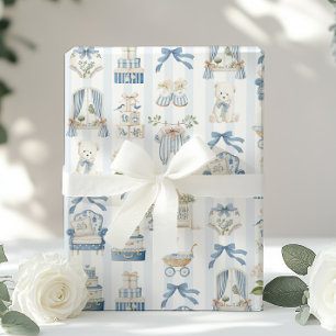 Papel De Presente Berço Francês de Bebê Coquette Chuvinha Azul