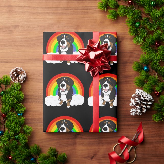Papel De Presente Bernese Mountain Dog Rainbow  (Presente de Natal)