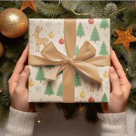 Papel De Presente Berrendas de Aquarela e Árvore de Natal -