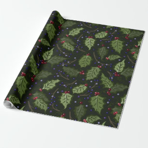 Papel De Presente Berries Vermelho e Roxo Holly Christmas