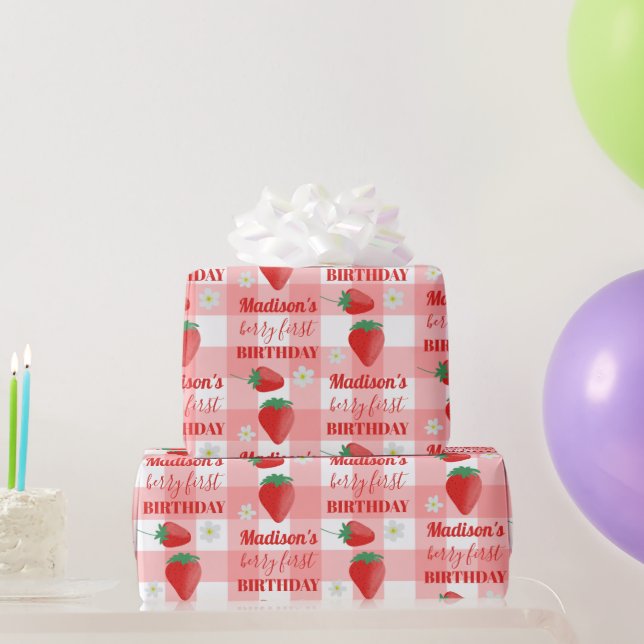 Papel De Presente Berry First Birthday Strawberry First 1rua Name (Presentes para festas)