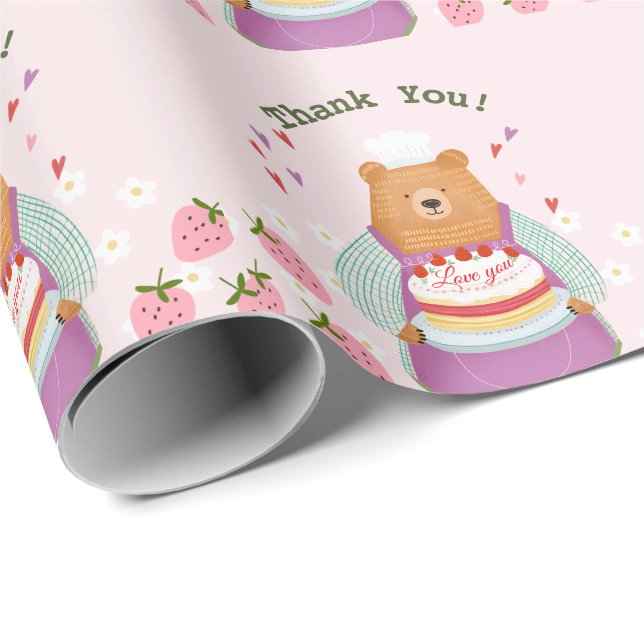 Papel De Presente Berry Lovely First Birthday (Ponta do rolo)