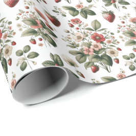 Papel De Presente Berry Sweet por todo o morango e padrão floral