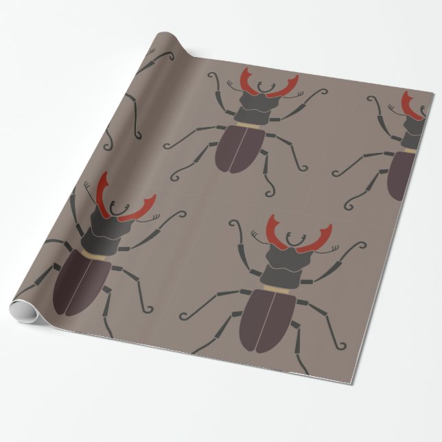 Papel De Presente Besouro Veado Negrito Minimalista Inseto (Desenrolado)