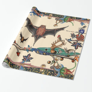 PAPEL DE PRESENTE BESTIÁRIO MÉDIO ESTRANHO, ANIMAIS DE MORTE VOADORE