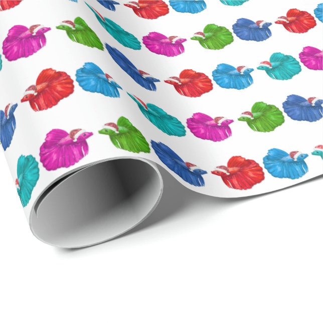 Papel De Presente Betta Fish Santas Wrapping Paper (Ponta do rolo)