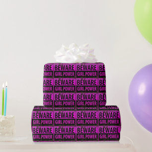 Papel De Presente BEWARE Girl Power - Sinal de perigo preto-rosa