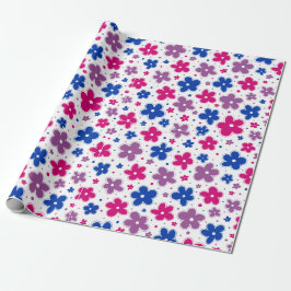 Papel De Presente Bi Flores de Orgulho Bissexuais Dobra Azul Rosa Pú