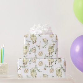 Papel De Presente Bibe para Bebê Boho Padrão de Folhagem