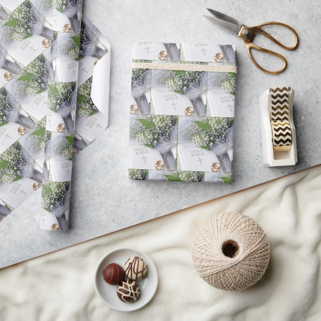 Papel De Presente Bíblia de Casamento com Buquê de Lírio do Vale (Artesanato)