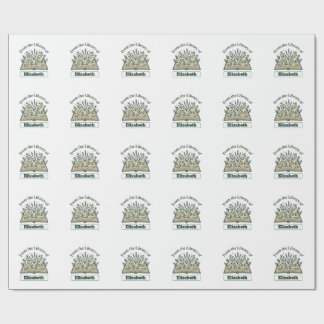 Papel De Presente Biblioteca Personalizada de Nome Adesivo Floral