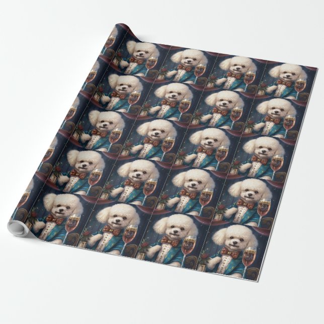 Papel De Presente Bichon Frise Ano Novo (Desenrolado)