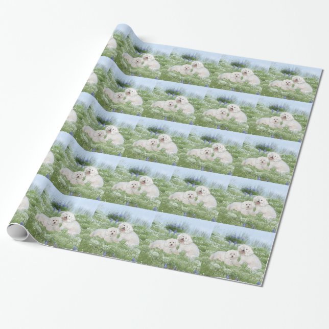 Papel De Presente Bichon Frise Bluebonnets (Desenrolado)