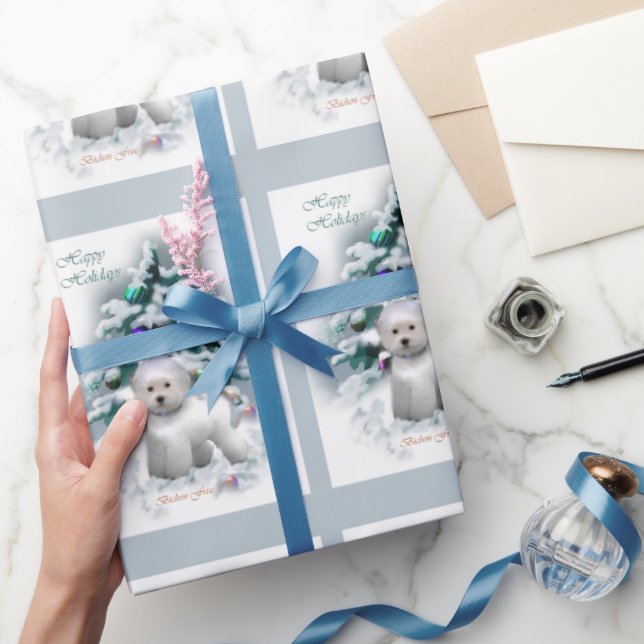 Papel De Presente Bichon Frise Christmas (Presentear)
