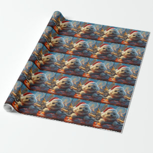 Papel De Presente Bichon Frise Cog Roller Porta copos Natal