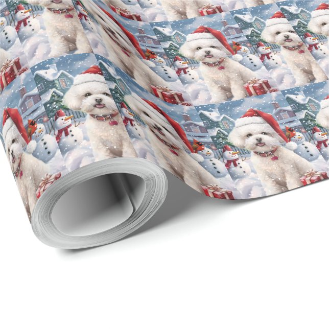 Papel De Presente Bichon Frise Dog Winter Wonderland Natal Joy (Ponta do rolo)