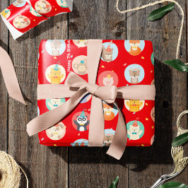 Papel De Presente Bichos Cachorros em Festa Chapeuzinhos Felizes Fel