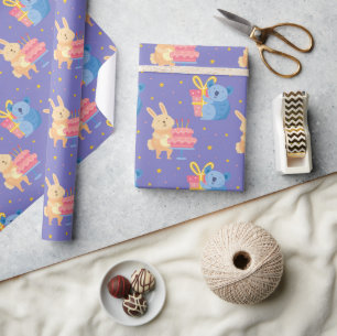 Papel De Presente Bichos de Aniversário Bons