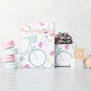 Papel De Presente Bicicleta Amarela de Hortelã de Ameixa Floral de P