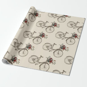 Papel De Presente Bicicleta Antiga com Cesto de flores