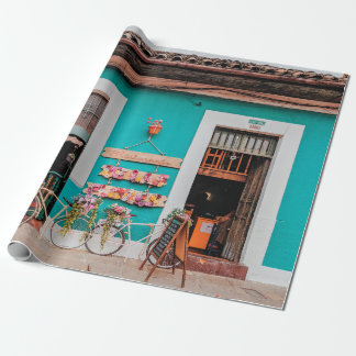 PAPEL DE PRESENTE BICICLETA BRANCA ESTACIONADA AO LADO DO TEAL PINTA