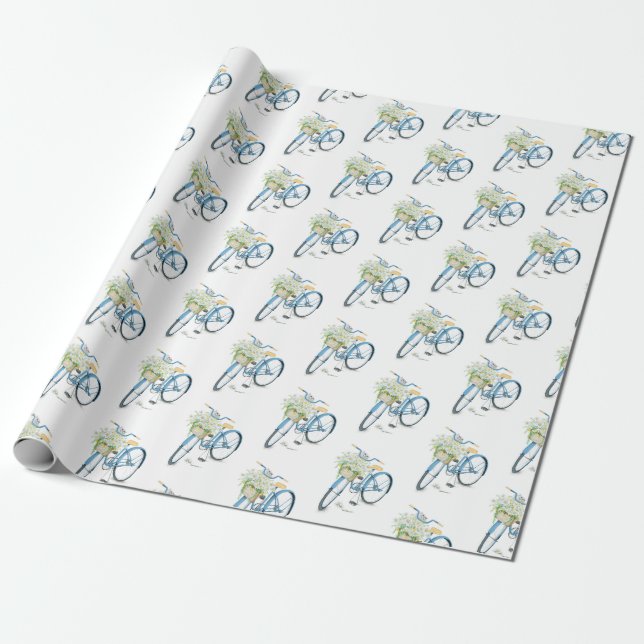 Papel De Presente bicicleta com gato branco e margarida (Desenrolado)