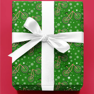 Papel De Presente Bicicleta de Natal com Hortelã-Pimenta Flocos de N