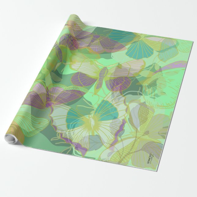 Papel De Presente Bicicleta Dourada Pistachio Violet (Desenrolado)