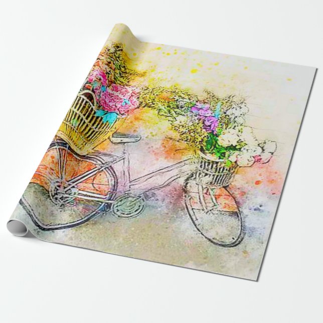 Papel De Presente Bicicleta e flores  (Desenrolado)