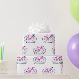Papel De Presente Bicicleta Rosa com Texto Cycologista em Branco