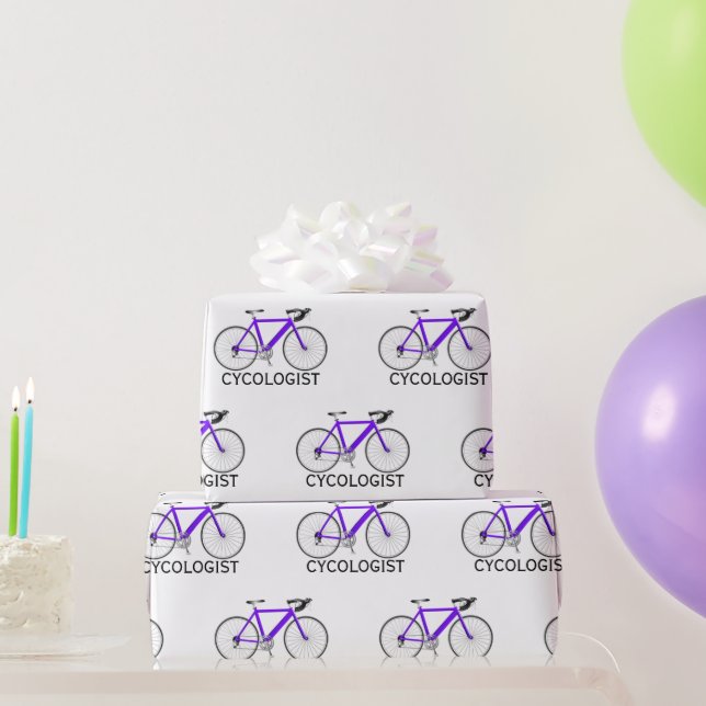 Papel De Presente Bicicleta Roxa com Texto Cycologista em Branco (Presentes para festas)