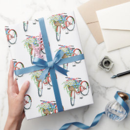 Papel De Presente Bicicleta Vermelha com Flower Basket