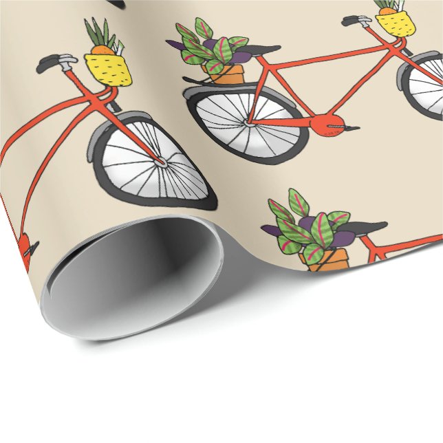 Papel De Presente bicicleta vermelha com planta verde (Ponta do rolo)
