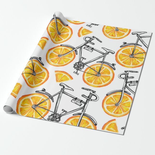 Papel De Presente Bicicletas bonitas com rodas laranja. Manipulação  (Desenrolado)