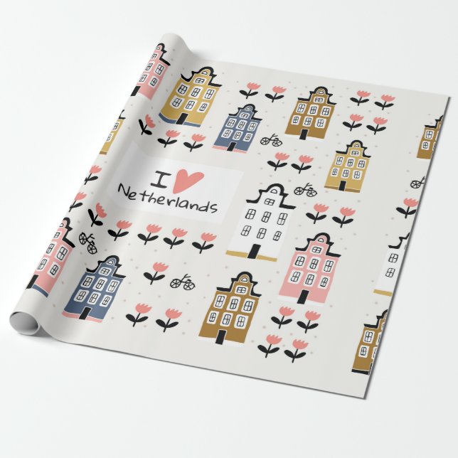 Papel De Presente Bicicletas de arquitetura urbana de Amsterdã (Desenrolado)