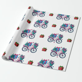 Papel De Presente Bicicletas Xmas Bonitas Molho Azul-Rosa-Rosa-Rosa-