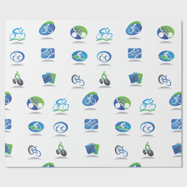 Papel De Presente Bicycle Racing Icons Blue and Green Sport (Aberto)