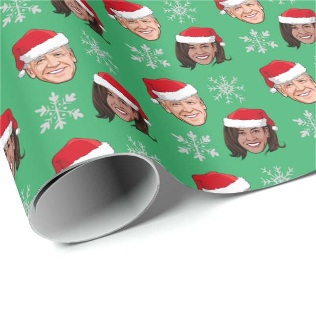 Papel De Presente Biden Harris Santa Hat Pattern (Ponta do rolo)