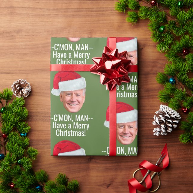 Papel De Presente Biden - Joe Santa Hat - Homem-Vamos (Presente de Natal)